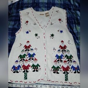 VTG 90s Bobbie Brooks Elf Christmas Sweater /Vest Women Sz M Beaded Embroidered